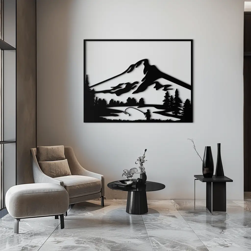 Mountain Fishing Metal Wall Art - Steel Wall Decor for Home and Cabin - KAF017 by Enova Art