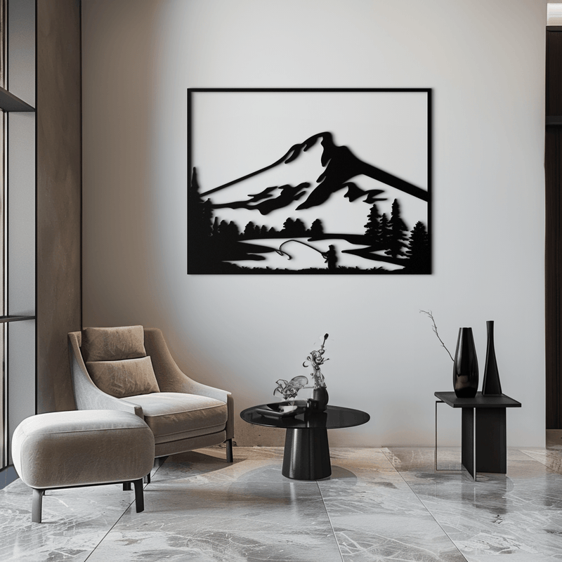Mountain Fishing Metal Wall Art - Steel Wall Decor for Home and Cabin - KAF017 by Enova Art