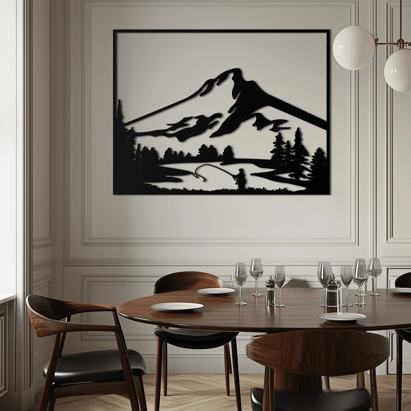 Mountain Fishing Metal Wall Art - Steel Wall Decor for Home and Cabin - KAF017 by Enova Art