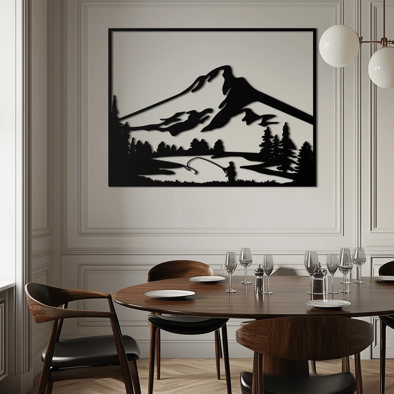 Mountain Fishing Metal Wall Art - Steel Wall Decor for Home and Cabin - KAF017 by Enova Art
