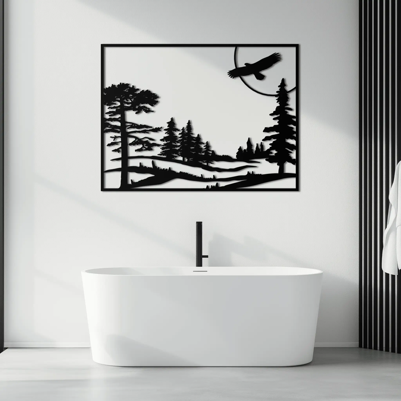Forest Landscape Metal Wall Art - Steel Wall Decor for Home and Cabin - KAF018 by Enova Art