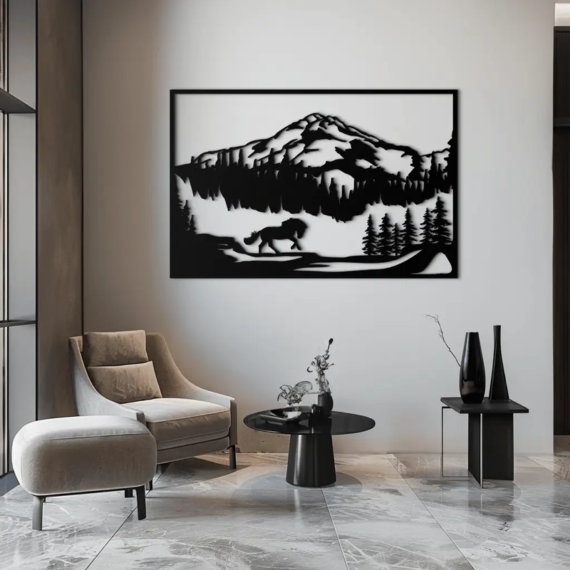 Mountain Horse Metal Wall Art - Steel Wall Decor for Home and Cabin - KAF019 by Enova Art