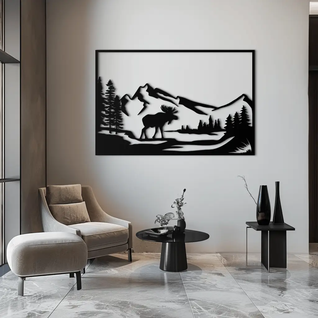 Mountain Moose Metal Wall Art - Steel Wall Decor for Home and Cabin - KAF020 by Enova Art