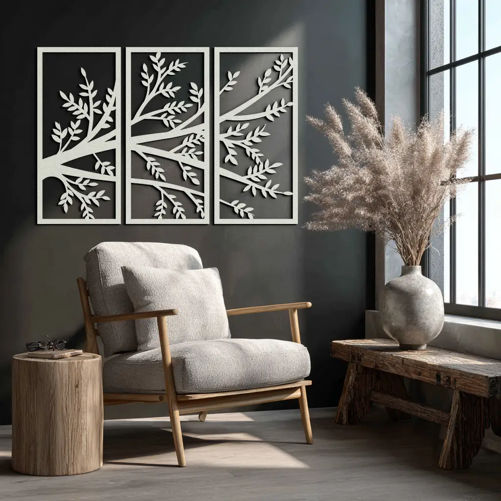 Branch Metal Wall Art - Three-Panel Nature-Inspired Steel Wall Decor - KAF024 by Enova Art