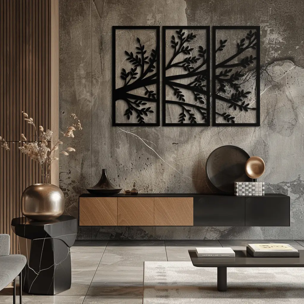 Branch Metal Wall Art - Three-Panel Nature-Inspired Steel Wall Decor - KAF024 by Enova Art