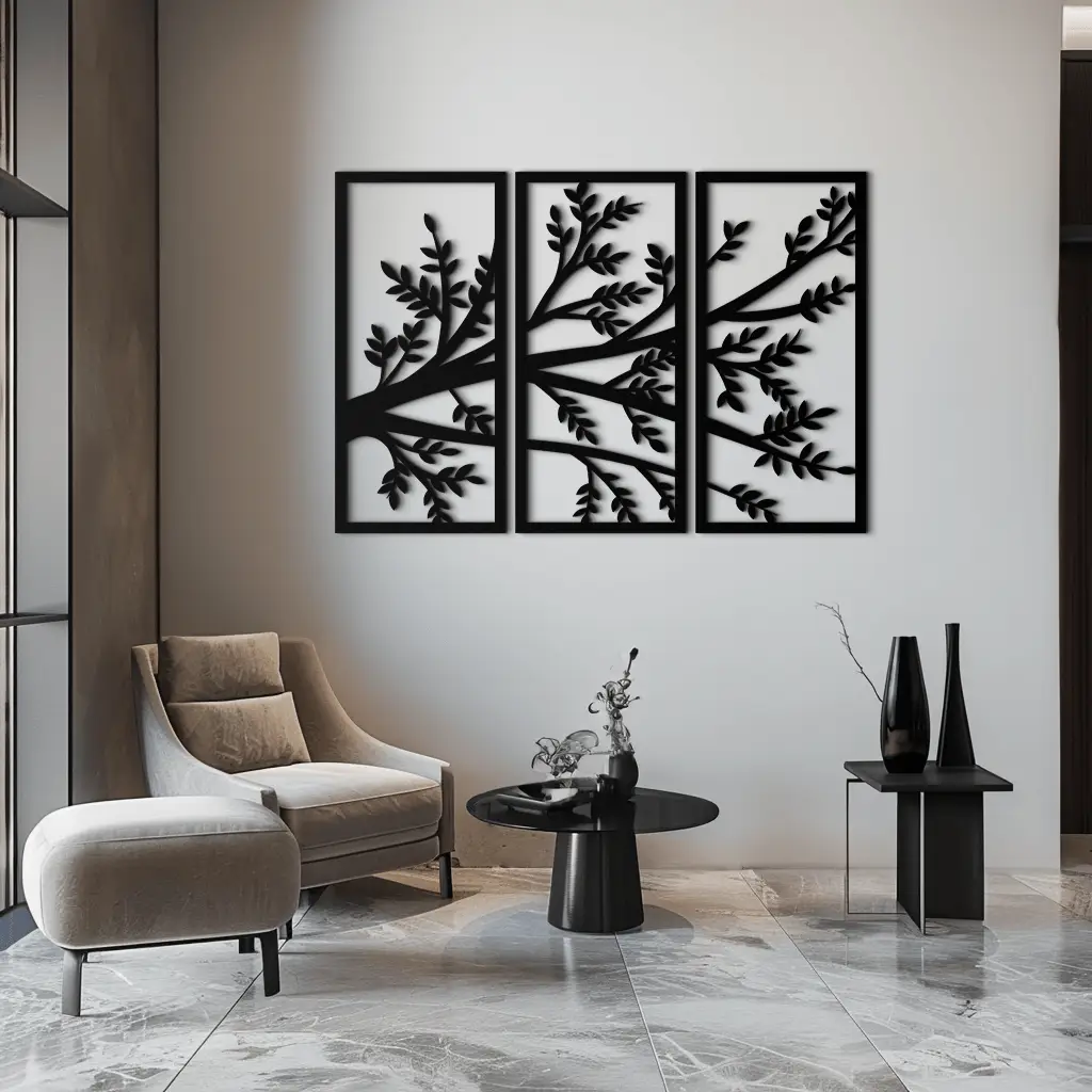 Branch Metal Wall Art - Three-Panel Nature-Inspired Steel Wall Decor - KAF024 by Enova Art