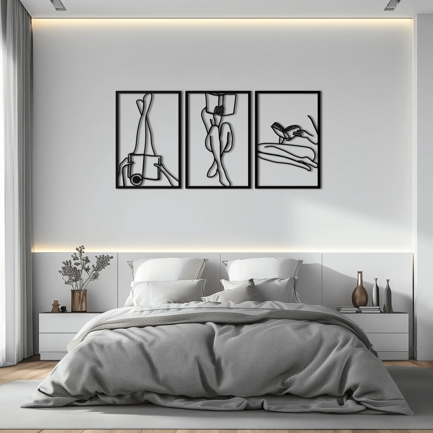 Reading Woman Metal Wall Art - Modern Minimalist Steel Wall Decor - KAF026 by Enova Art