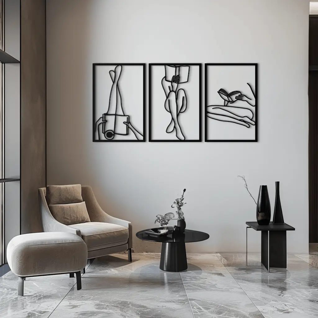 Reading Woman Metal Wall Art - Modern Minimalist Steel Wall Decor - KAF026 by Enova Art