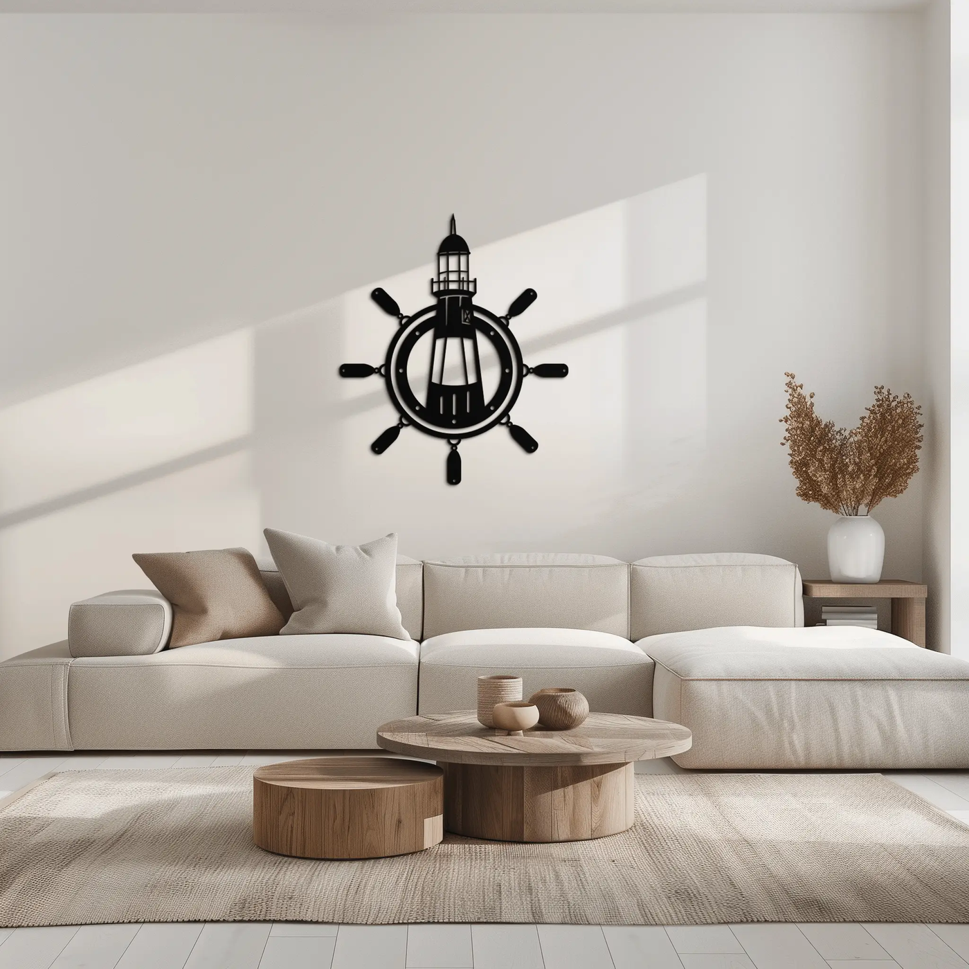 Lighthouse and Ship Wheel Metal Wall Art - Nautical Steel Wall Decor - KAF028 by Enova Art