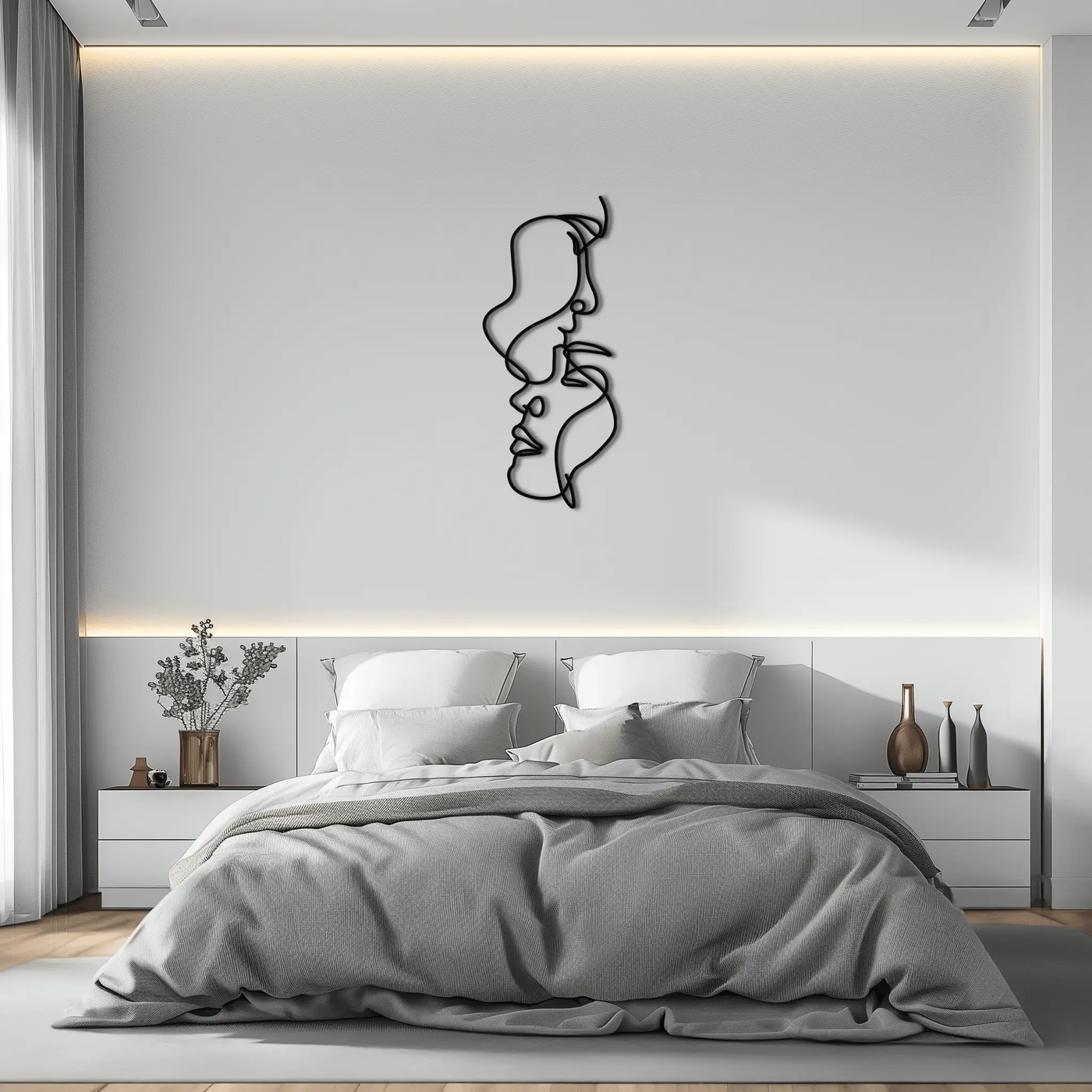 Abstract Lovers Metal Wall Art - Modern Minimalist Line Art - KAF031 by Enova Art