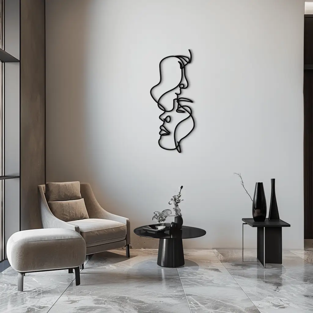 Abstract Lovers Metal Wall Art - Modern Minimalist Line Art - KAF031 by Enova Art