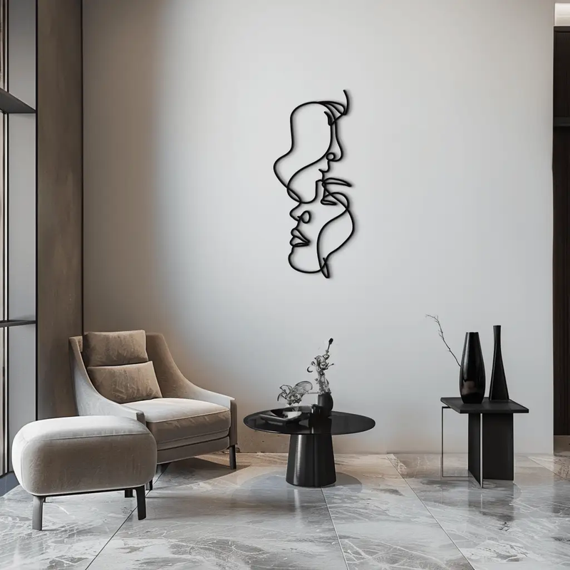 Abstract Lovers Metal Wall Art - Modern Minimalist Line Art - KAF031 by Enova Art