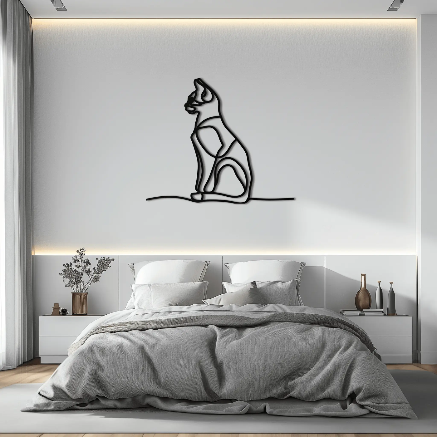 Cat Line Art Metal Wall Art - Modern Minimalist Steel Decor - KAF032 by Enova Art