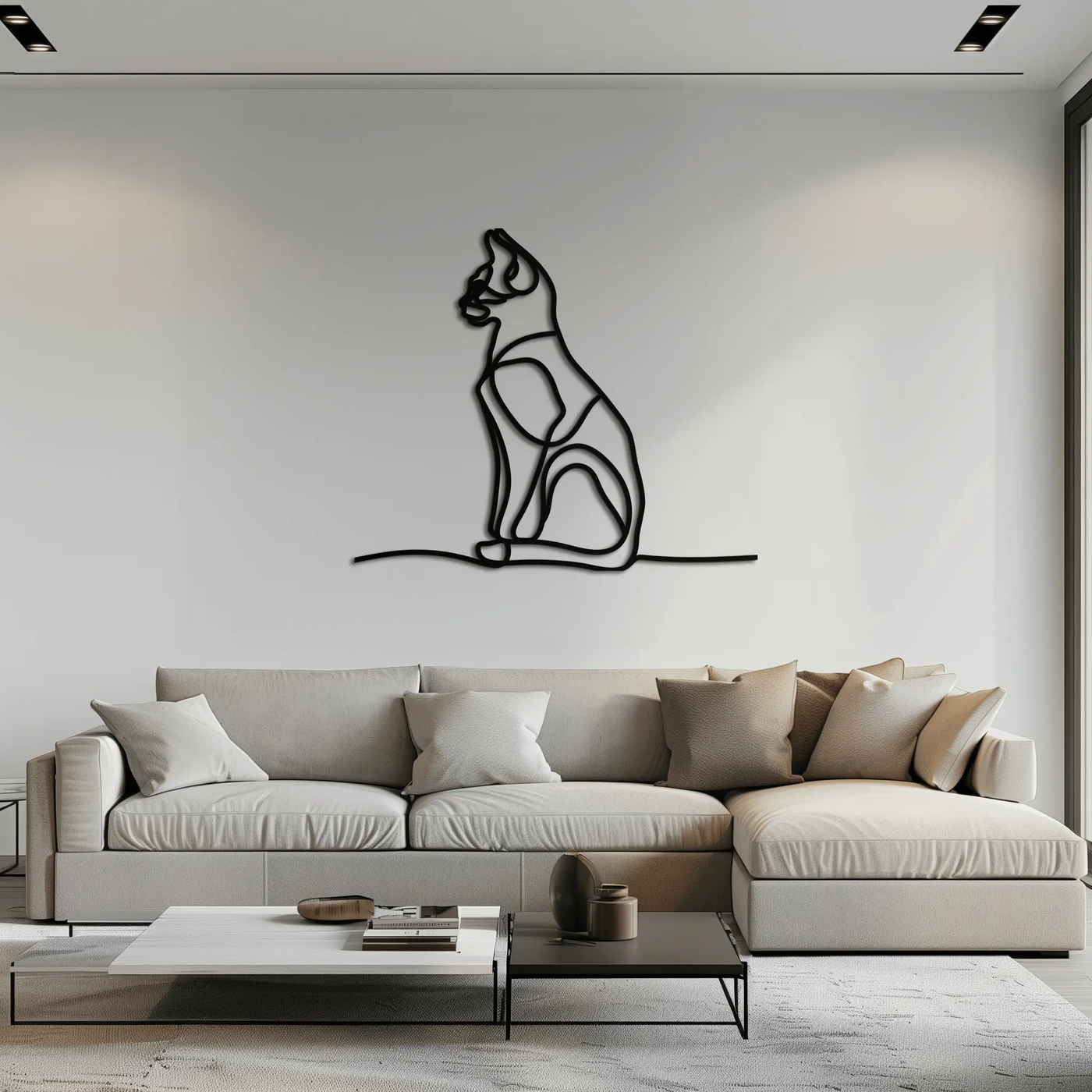 Cat Line Art Metal Wall Art - Modern Minimalist Steel Decor - KAF032 by Enova Art