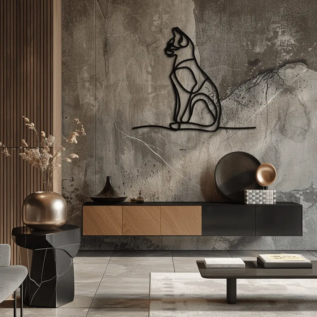 Cat Line Art Metal Wall Art - Modern Minimalist Steel Decor - KAF032 by Enova Art