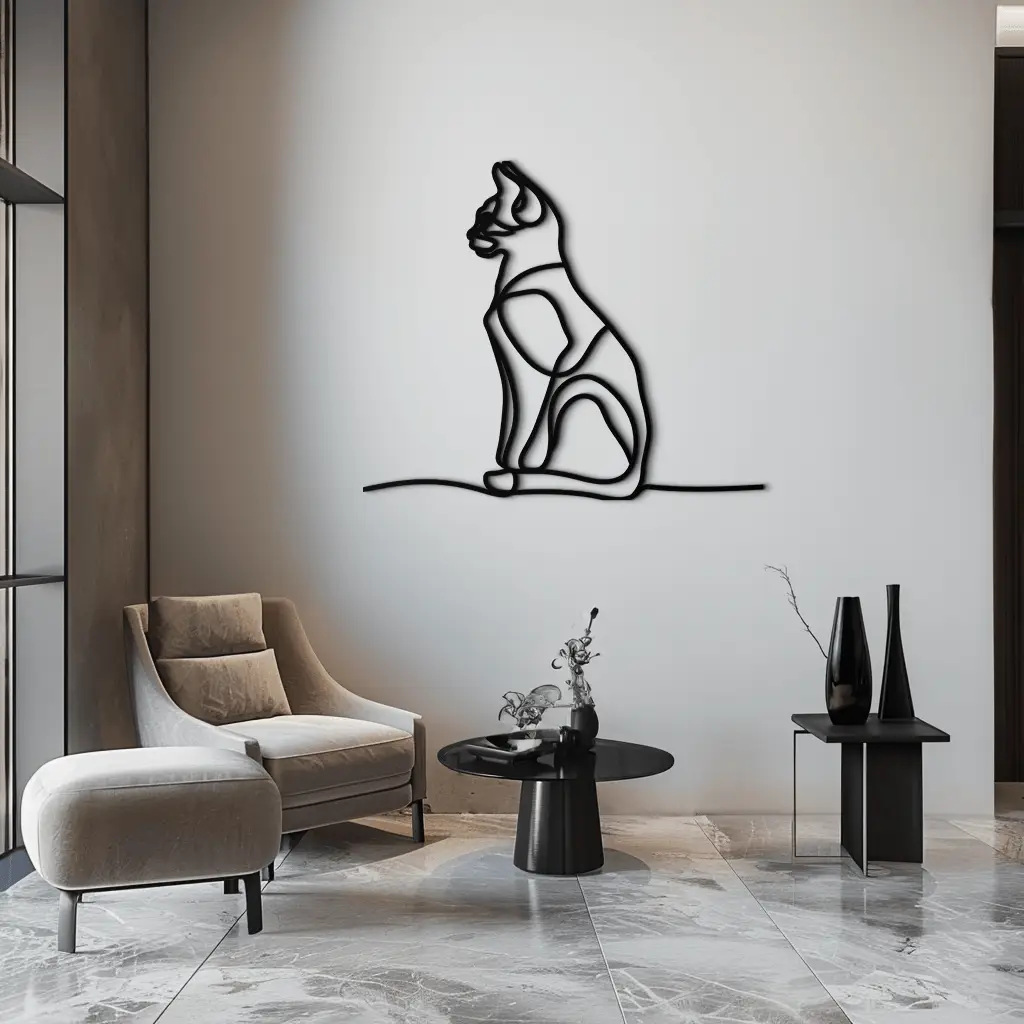Cat Line Art Metal Wall Art - Modern Minimalist Steel Decor - KAF032 by Enova Art