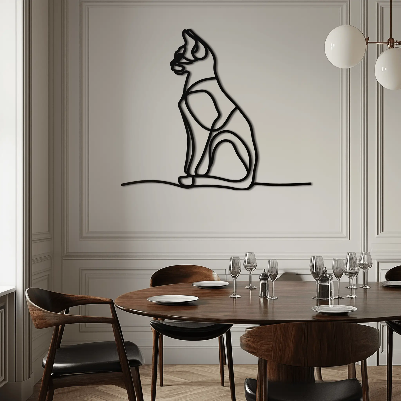 Cat Line Art Metal Wall Art - Modern Minimalist Steel Decor - KAF032 by Enova Art