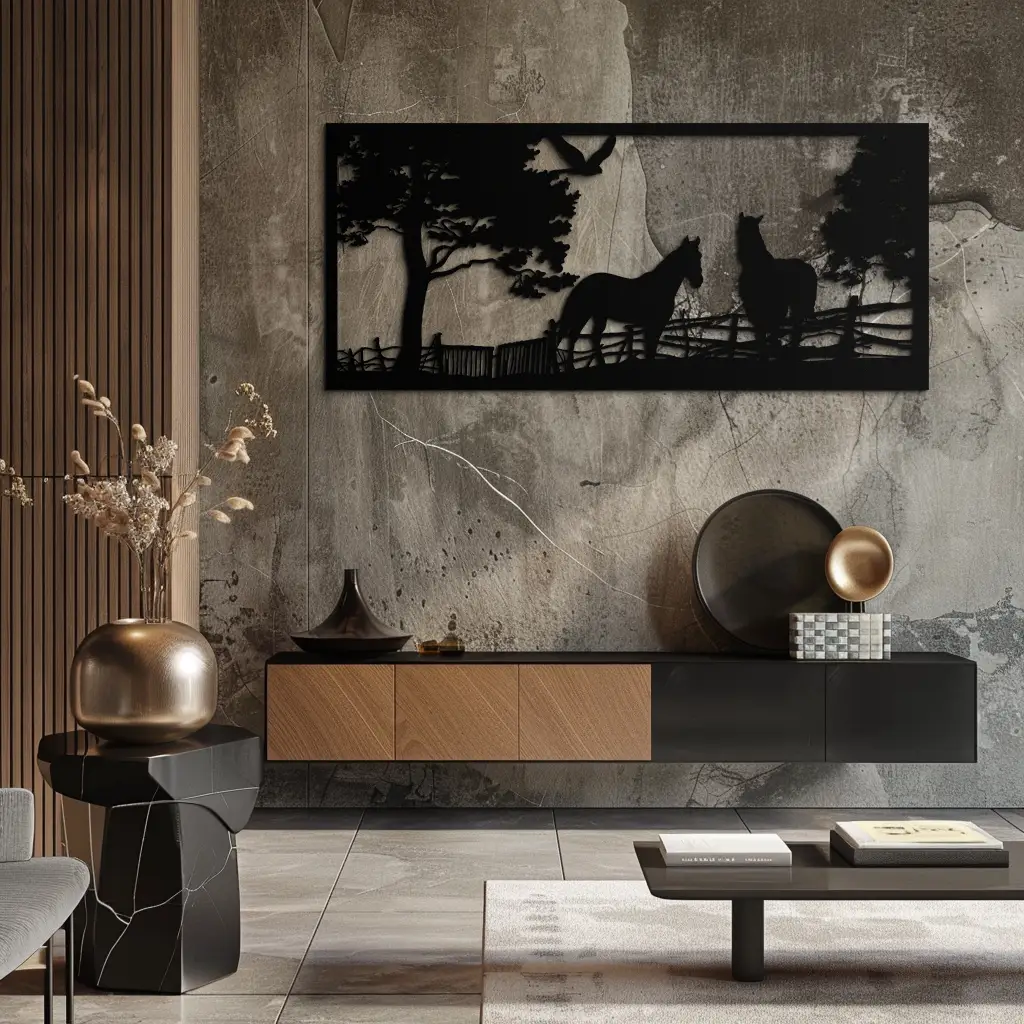 Rustic Horse Farm Metal Wall Art - Steel Wall Decor for Home and Barn - KAF036 by Enova Art