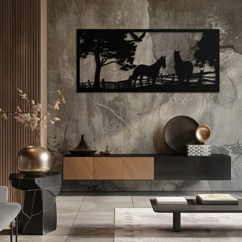 Rustic Horse Farm Metal Wall Art - Steel Wall Decor for Home and Barn - KAF036 by Enova Art