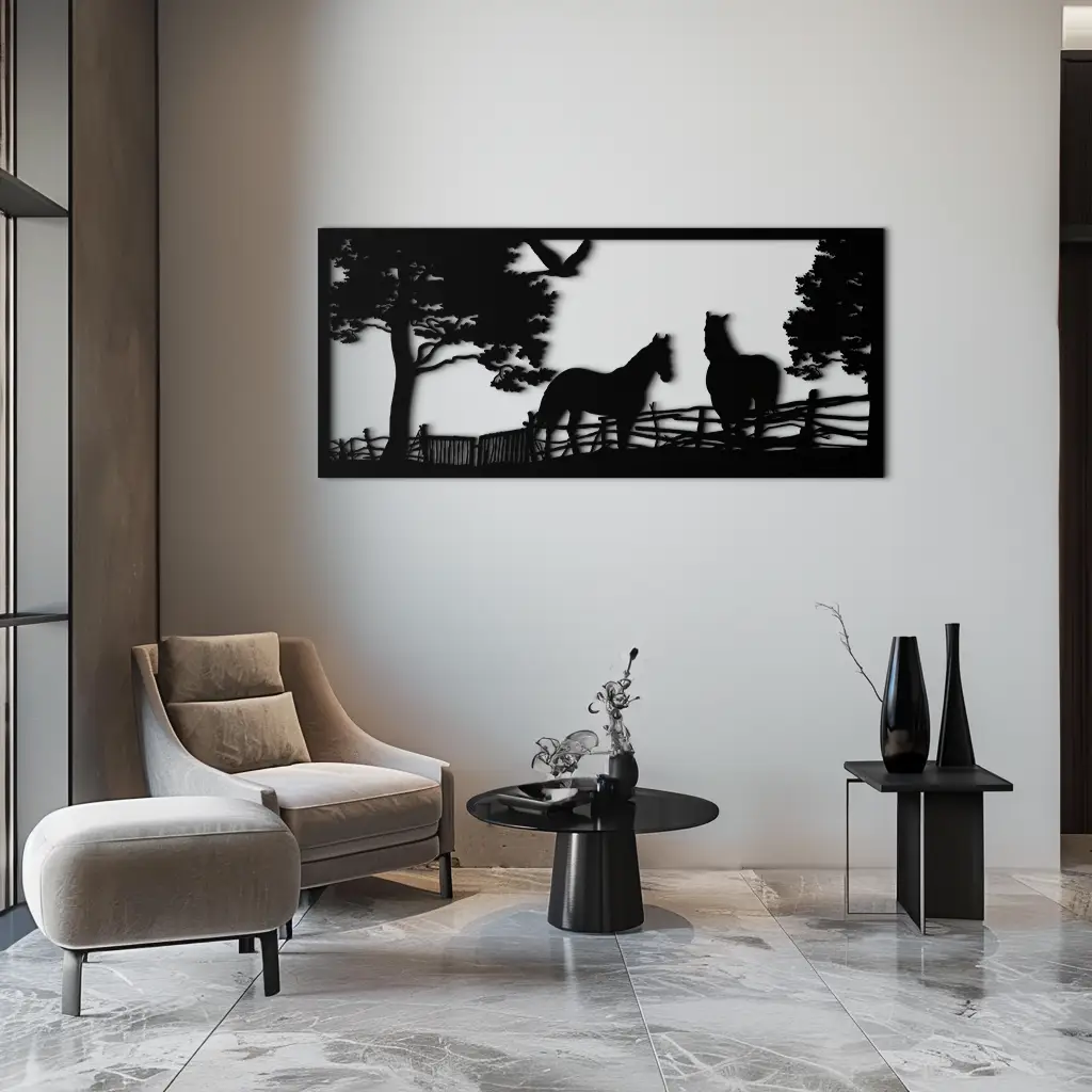 Rustic Horse Farm Metal Wall Art - Steel Wall Decor for Home and Barn - KAF036 by Enova Art