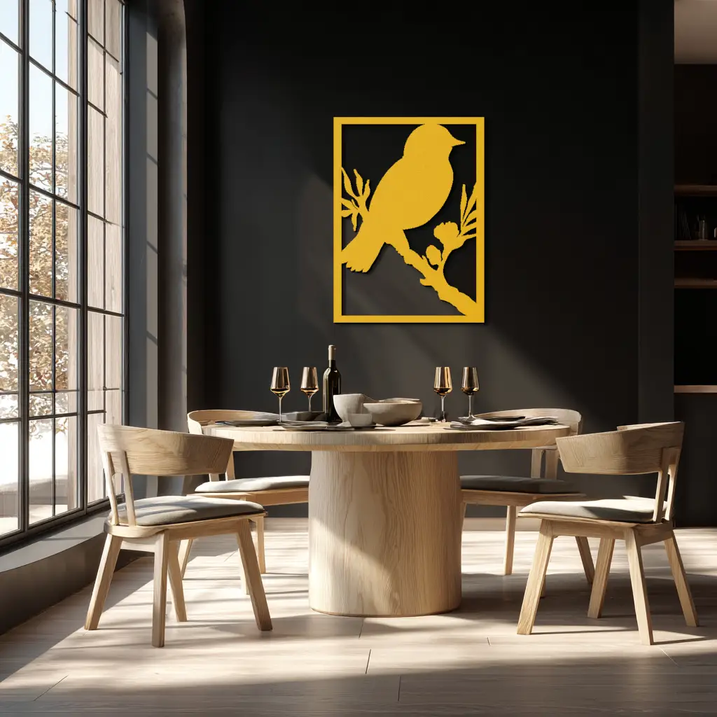 Bird on Branch Metal Wall Art - Modern Steel Decor for Home & Office - KAF043 by Enova Art