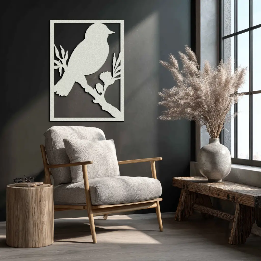 Bird on Branch Metal Wall Art - Modern Steel Decor for Home & Office - KAF043 by Enova Art