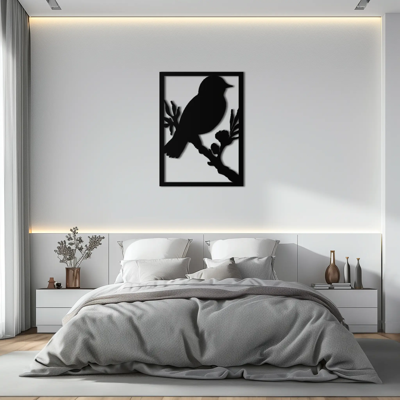 Bird on Branch Metal Wall Art - Modern Steel Decor for Home & Office - KAF043 by Enova Art