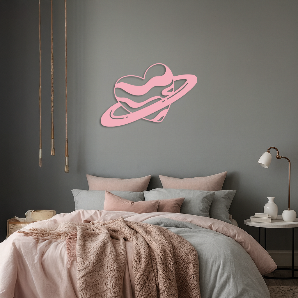 Planet Heart Silhouette Metal Wall Art – Cosmic Love Design - KAFGP043 by Enova Art