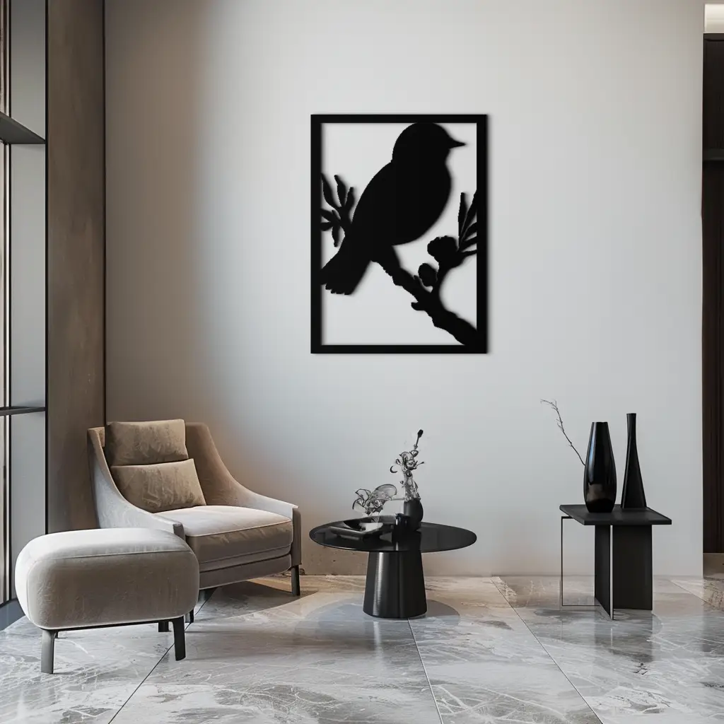 Bird on Branch Metal Wall Art - Modern Steel Decor for Home & Office - KAF043 by Enova Art