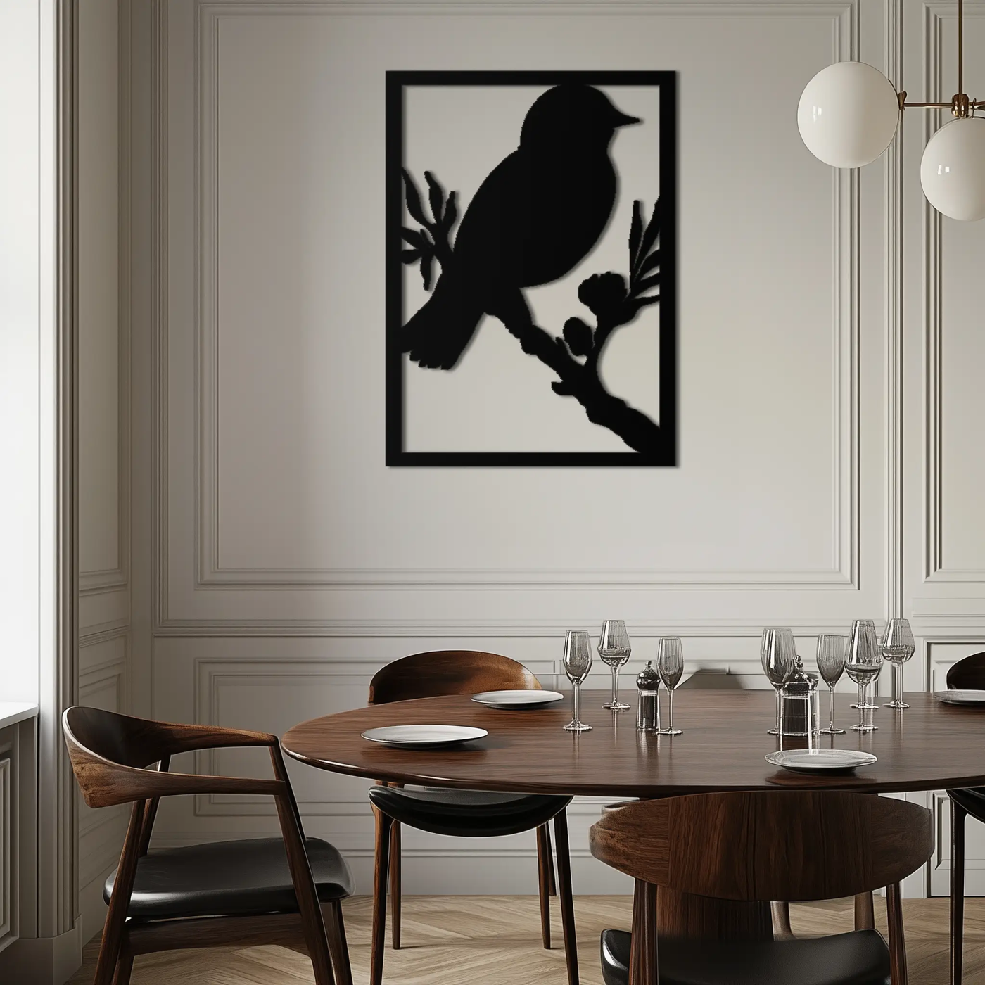Bird on Branch Metal Wall Art - Modern Steel Decor for Home & Office - KAF043 by Enova Art