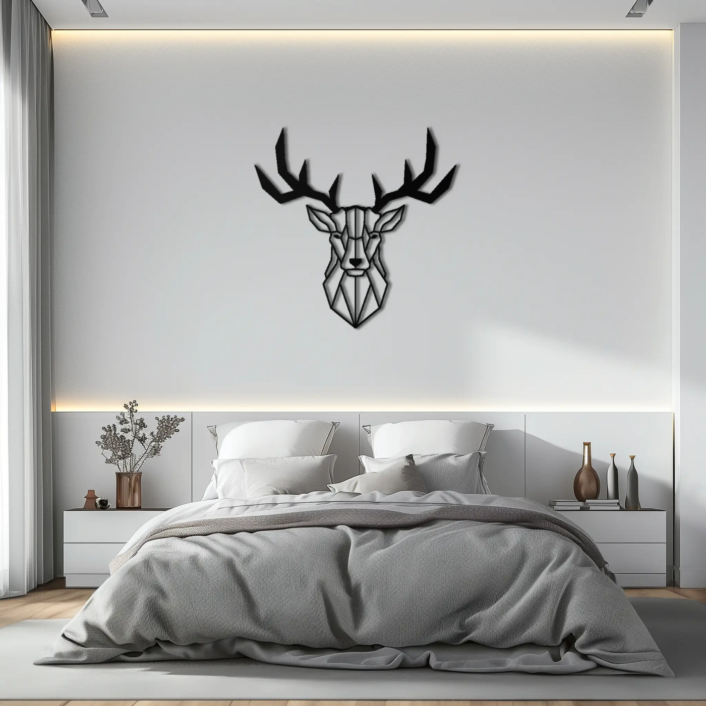 Geometric Deer Head Metal Wall Art - Modern Steel Decor - KAF048 by Enova Art