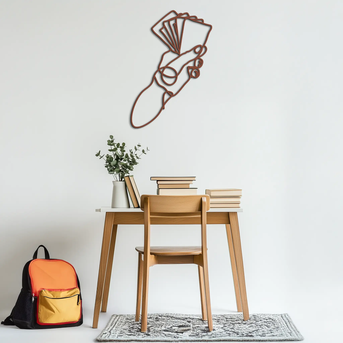 Geometric Hand Holding Cards - Minimalist Metal Wall Art - KAF049 by Enova Art
