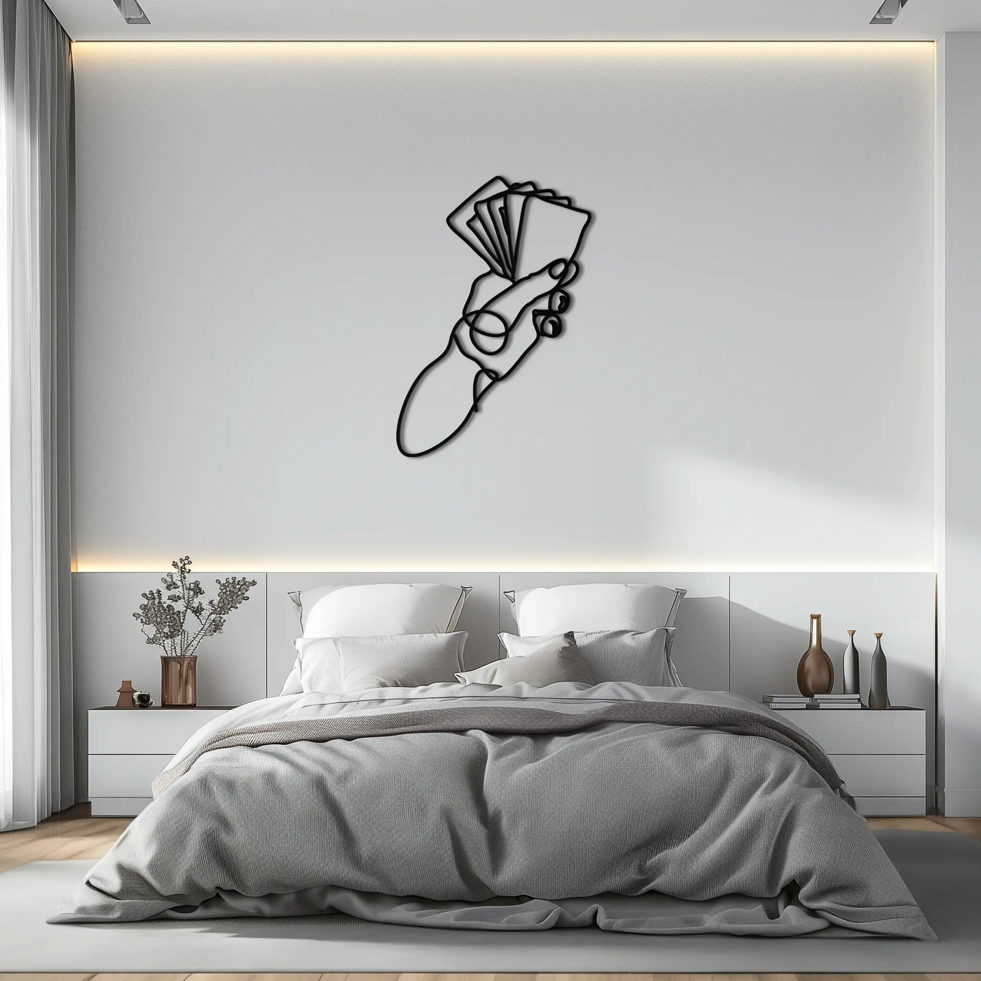 Geometric Hand Holding Cards - Minimalist Metal Wall Art - KAF049 by Enova Art