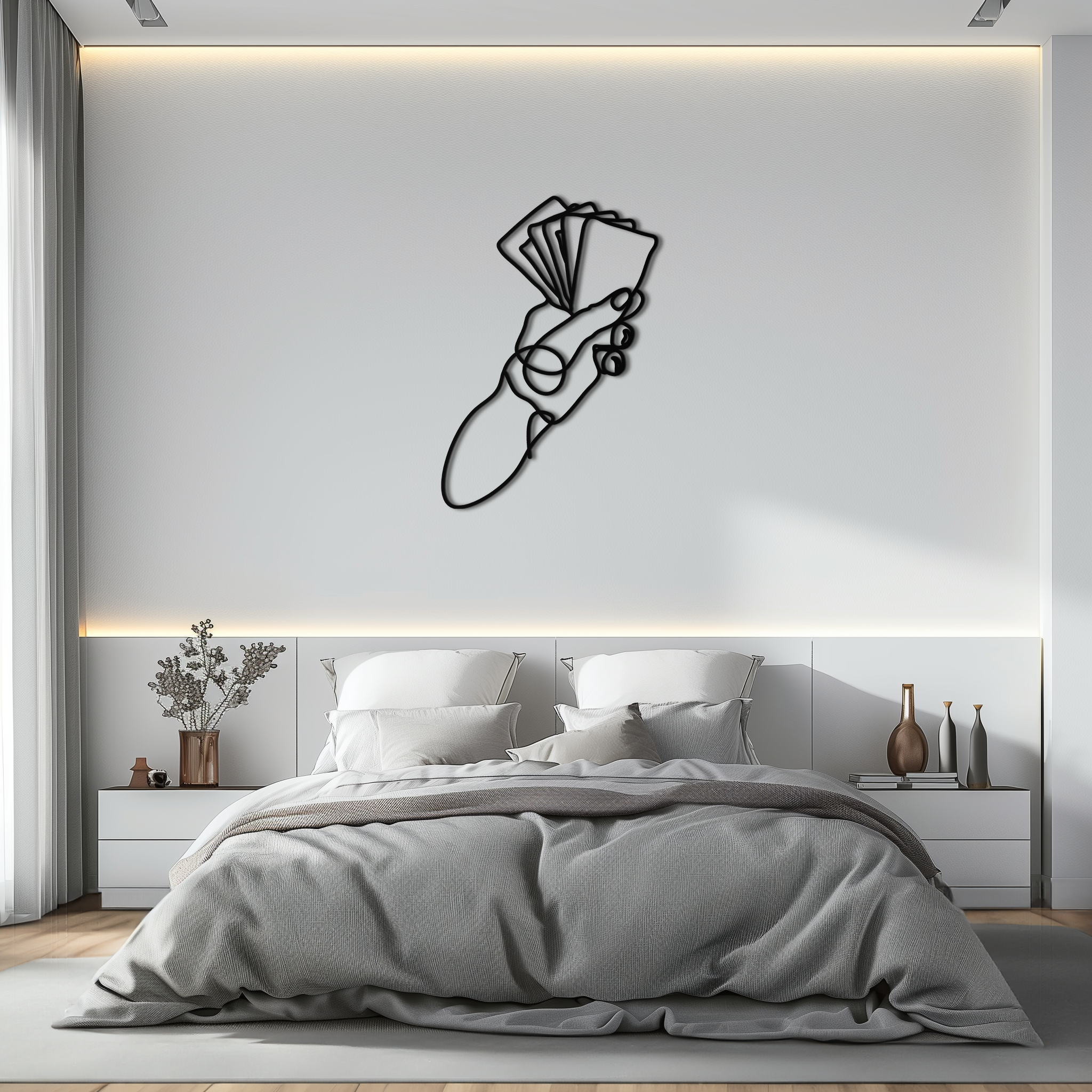 Geometric Hand Holding Cards - Minimalist Metal Wall Art - KAF049 by Enova Art