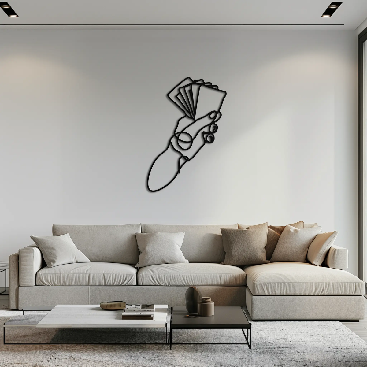 Geometric Hand Holding Cards - Minimalist Metal Wall Art - KAF049 by Enova Art