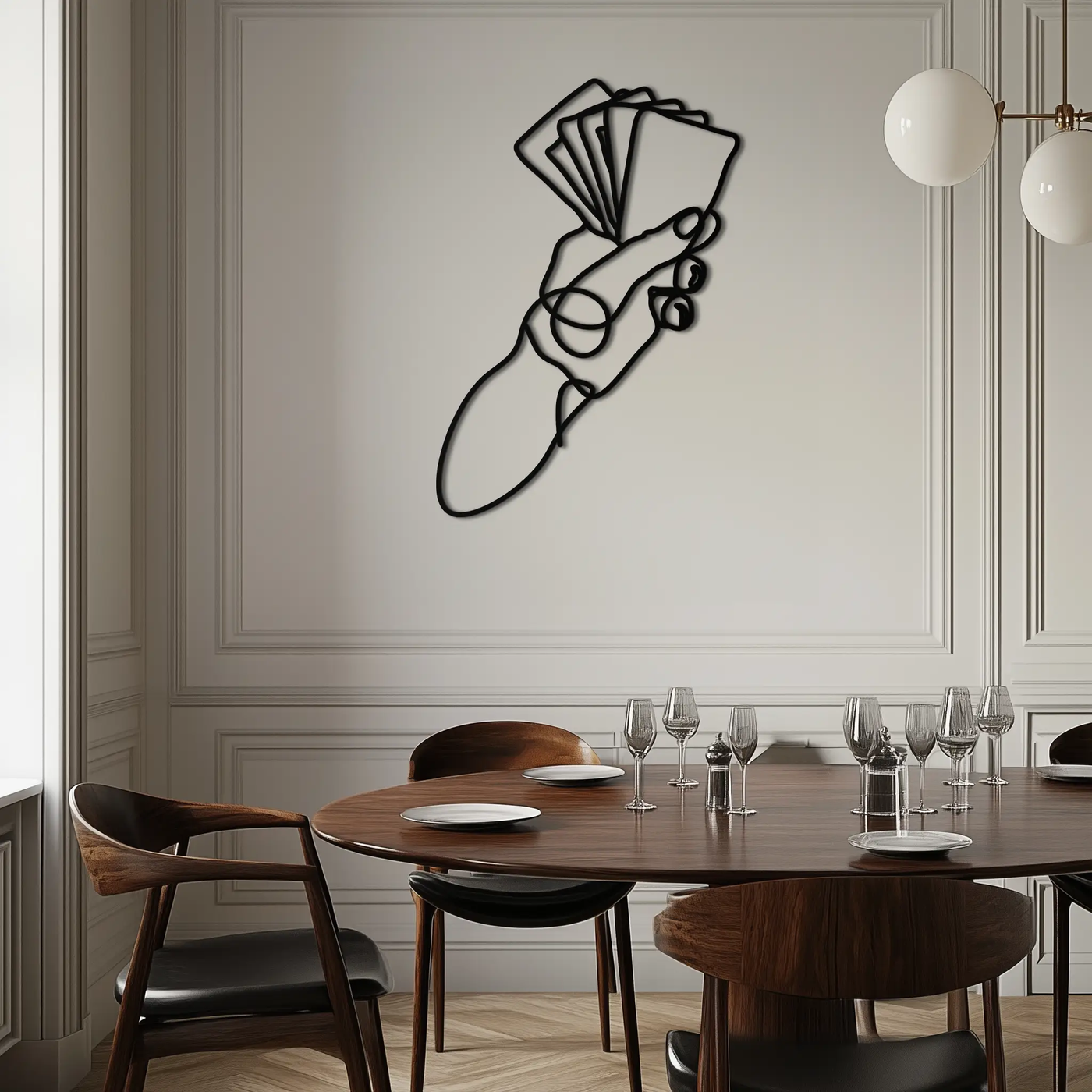 Geometric Hand Holding Cards - Minimalist Metal Wall Art - KAF049 by Enova Art
