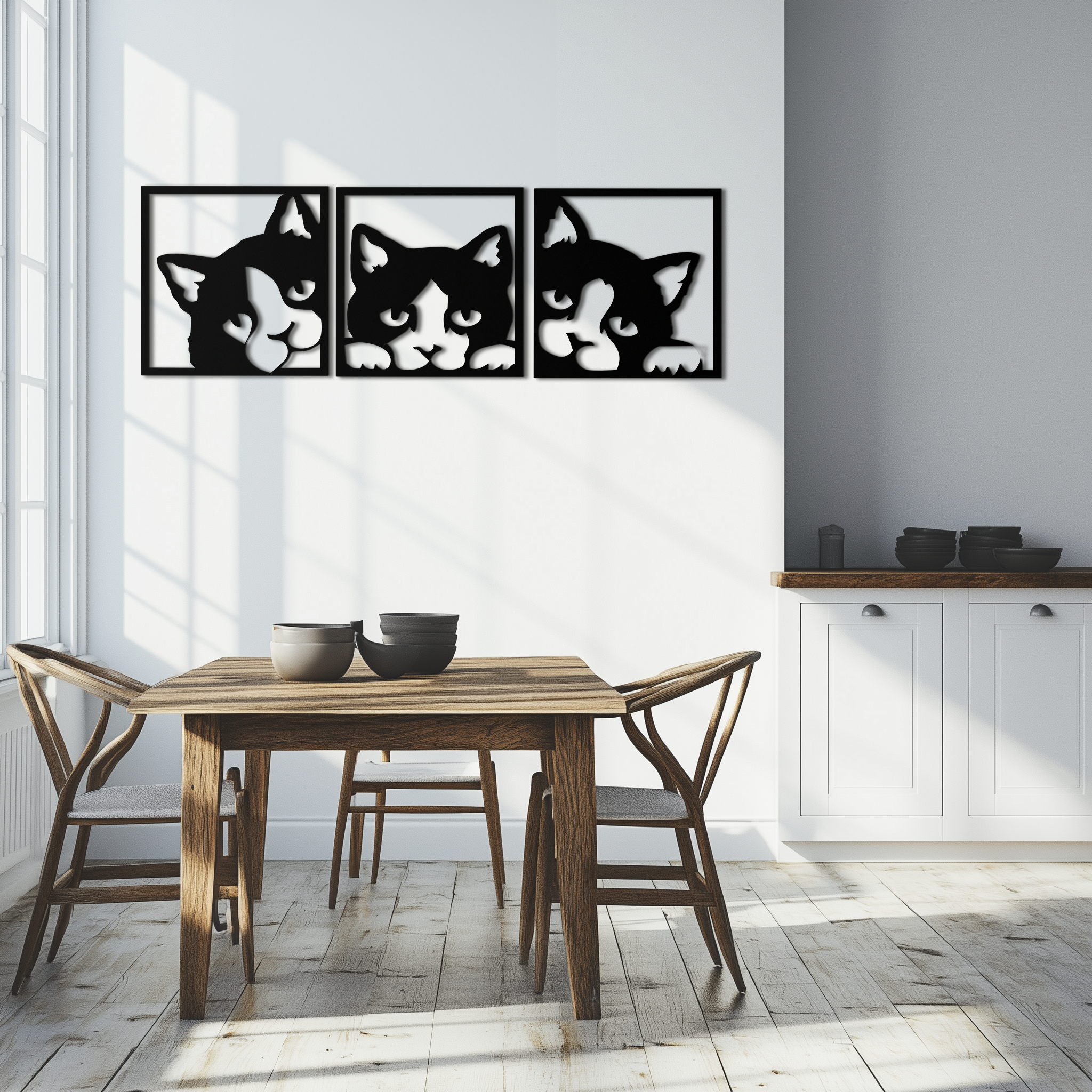 Curious Cats Metal Wall Art - Modern Minimalist Feline Decor - KAF051 by Enova Art