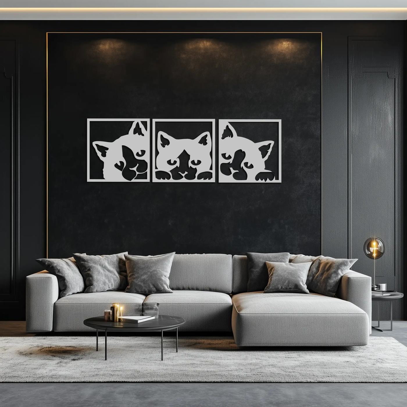 Curious Cats Metal Wall Art - Modern Minimalist Feline Decor - KAF051 by Enova Art