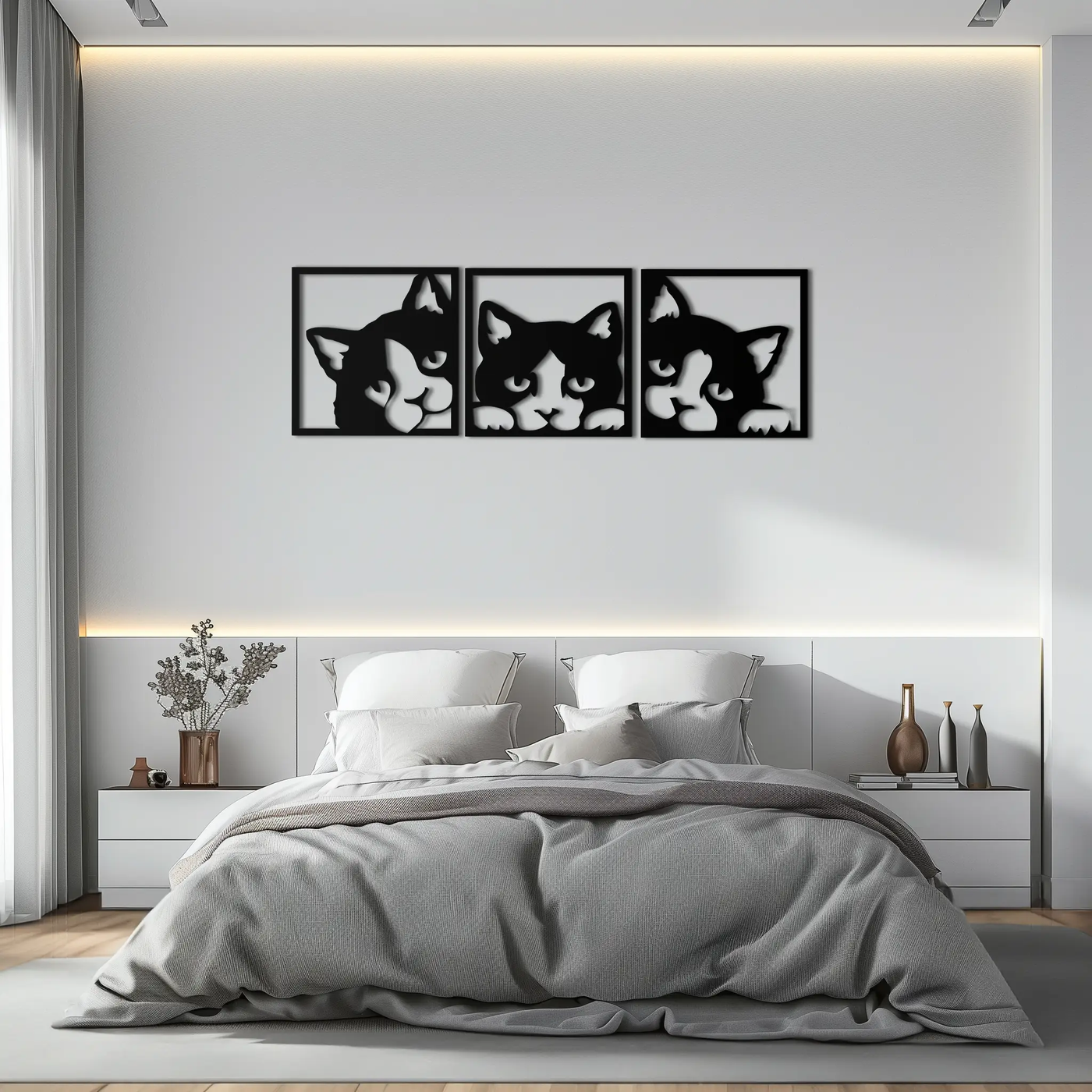 Curious Cats Metal Wall Art - Modern Minimalist Feline Decor - KAF051 by Enova Art