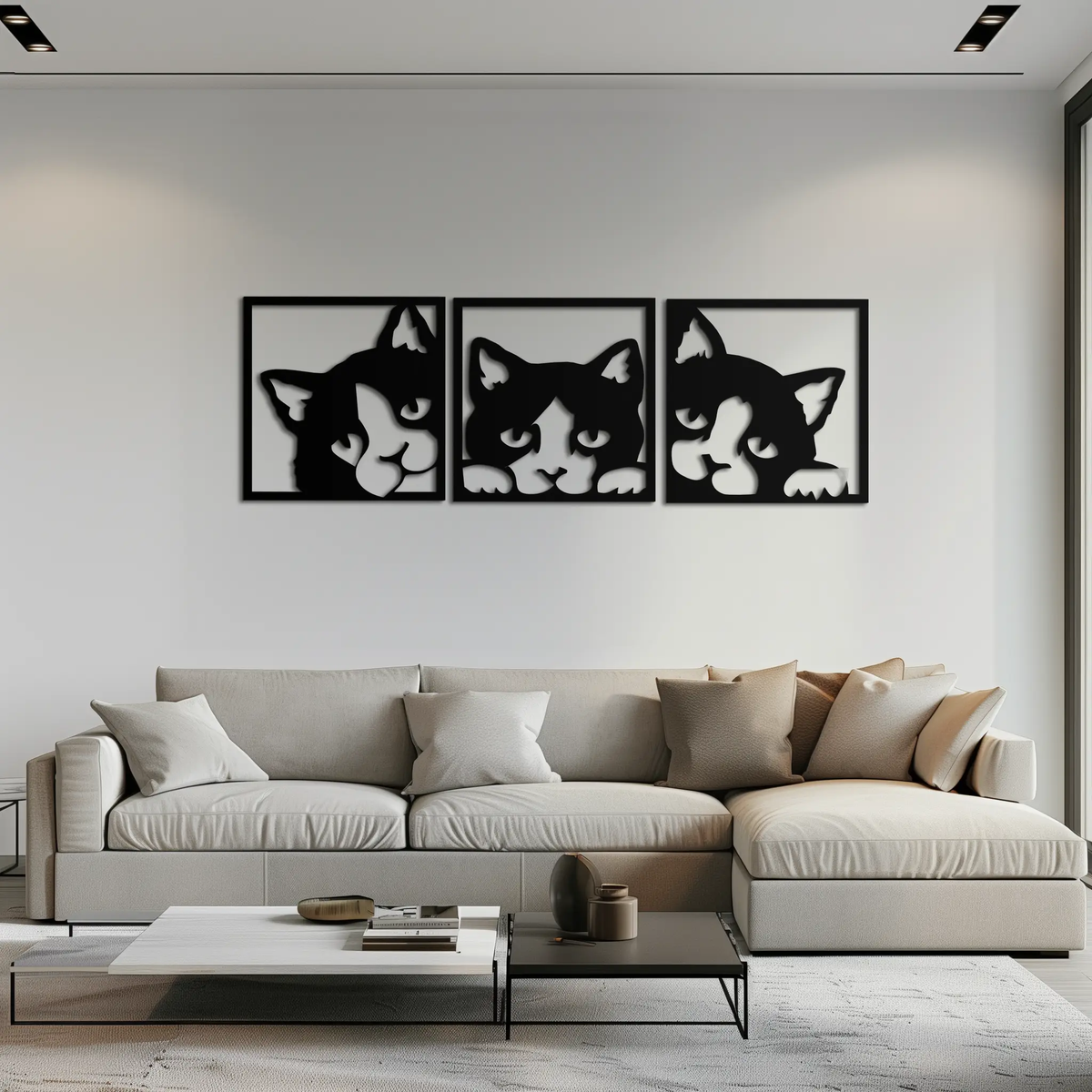 Curious Cats Metal Wall Art - Modern Minimalist Feline Decor - KAF051 by Enova Art