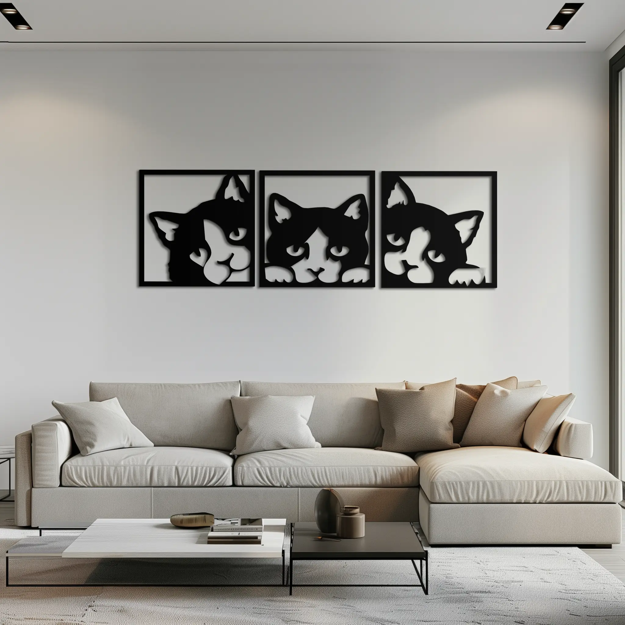 Curious Cats Metal Wall Art - Modern Minimalist Feline Decor - KAF051 by Enova Art