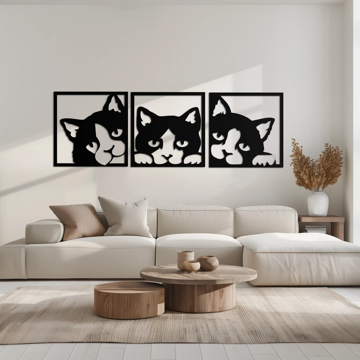 Curious Cats Metal Wall Art - Modern Minimalist Feline Decor - KAF051 by Enova Art