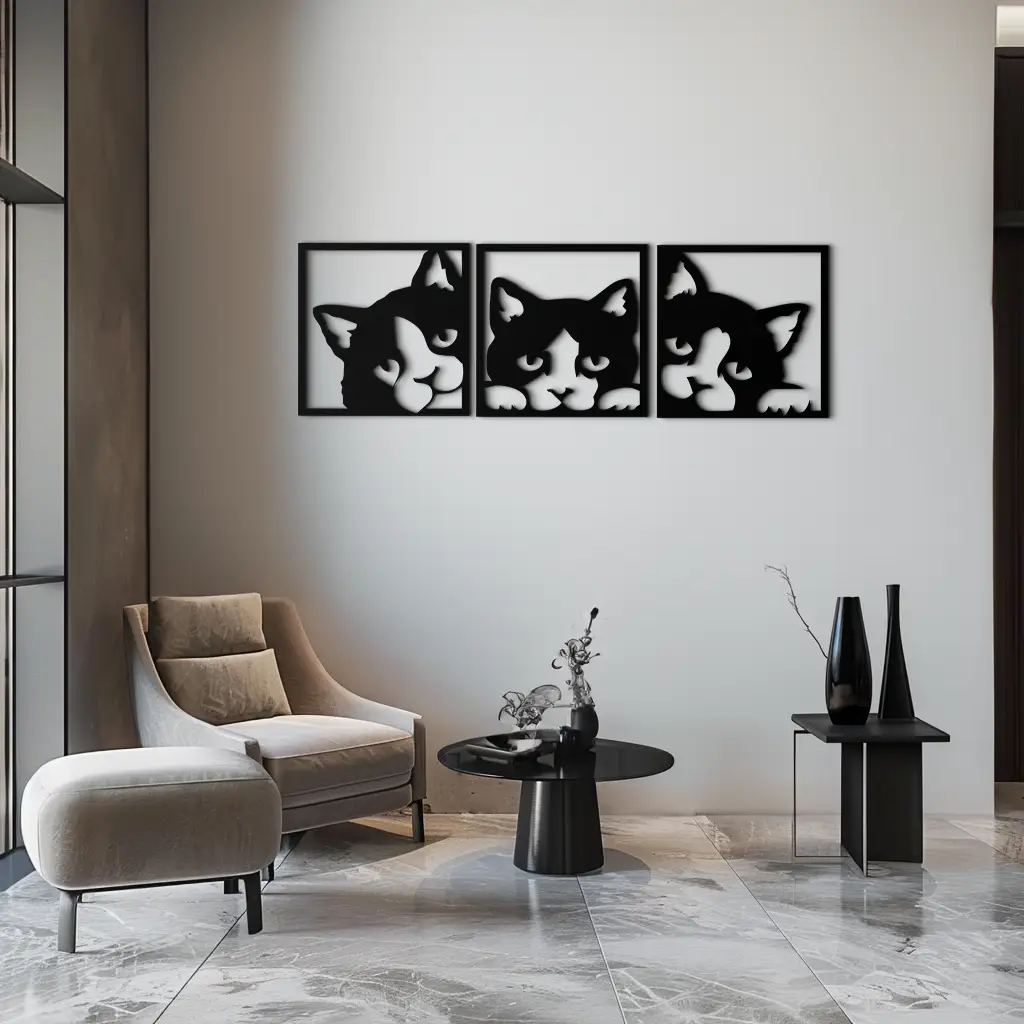 Curious Cats Metal Wall Art - Modern Minimalist Feline Decor - KAF051 by Enova Art