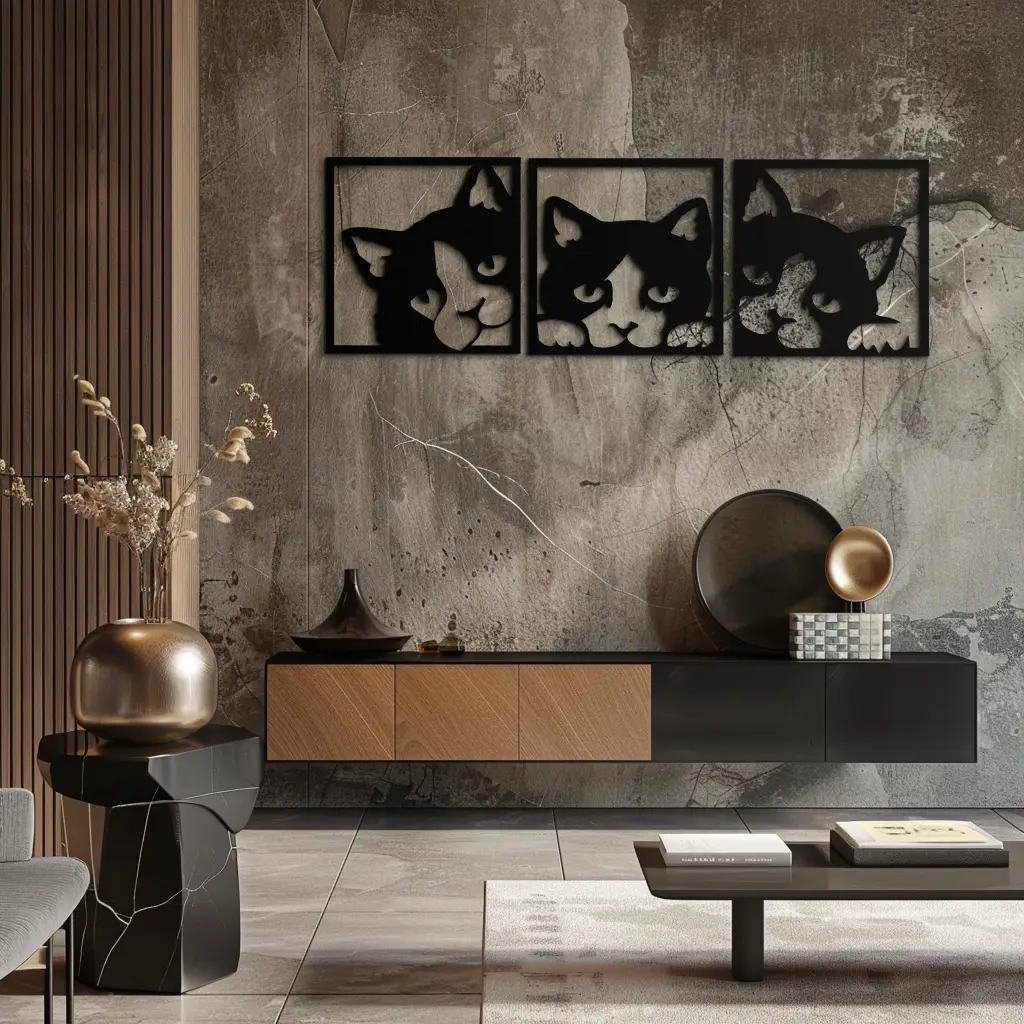 Curious Cats Metal Wall Art - Modern Minimalist Feline Decor - KAF051 by Enova Art