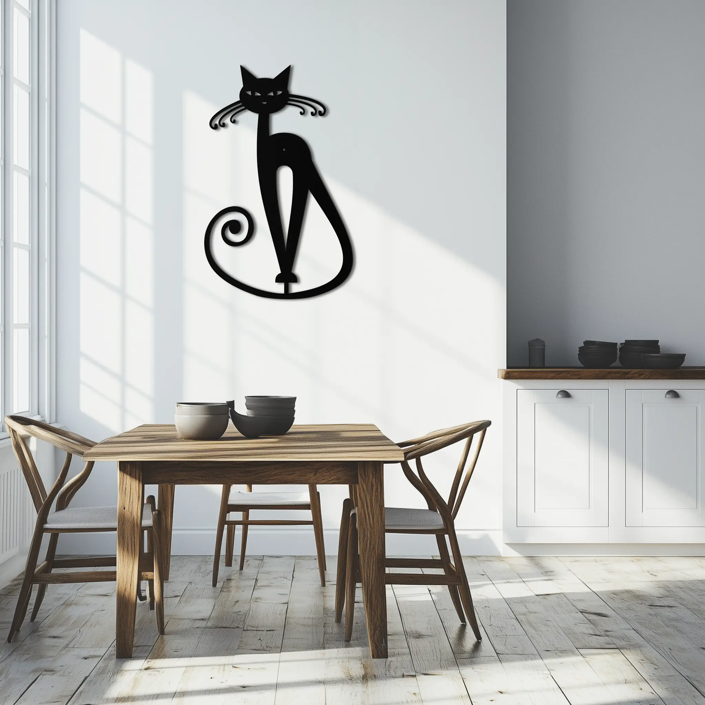 Elegant Cat Metal Wall Art - Geometric Black Metal Wall Sculpture - KAF052 by Enova Art