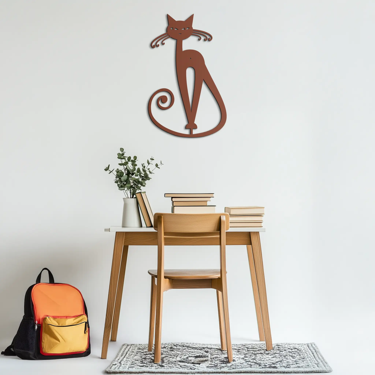 Elegant Cat Metal Wall Art - Geometric Black Metal Wall Sculpture - KAF052 by Enova Art