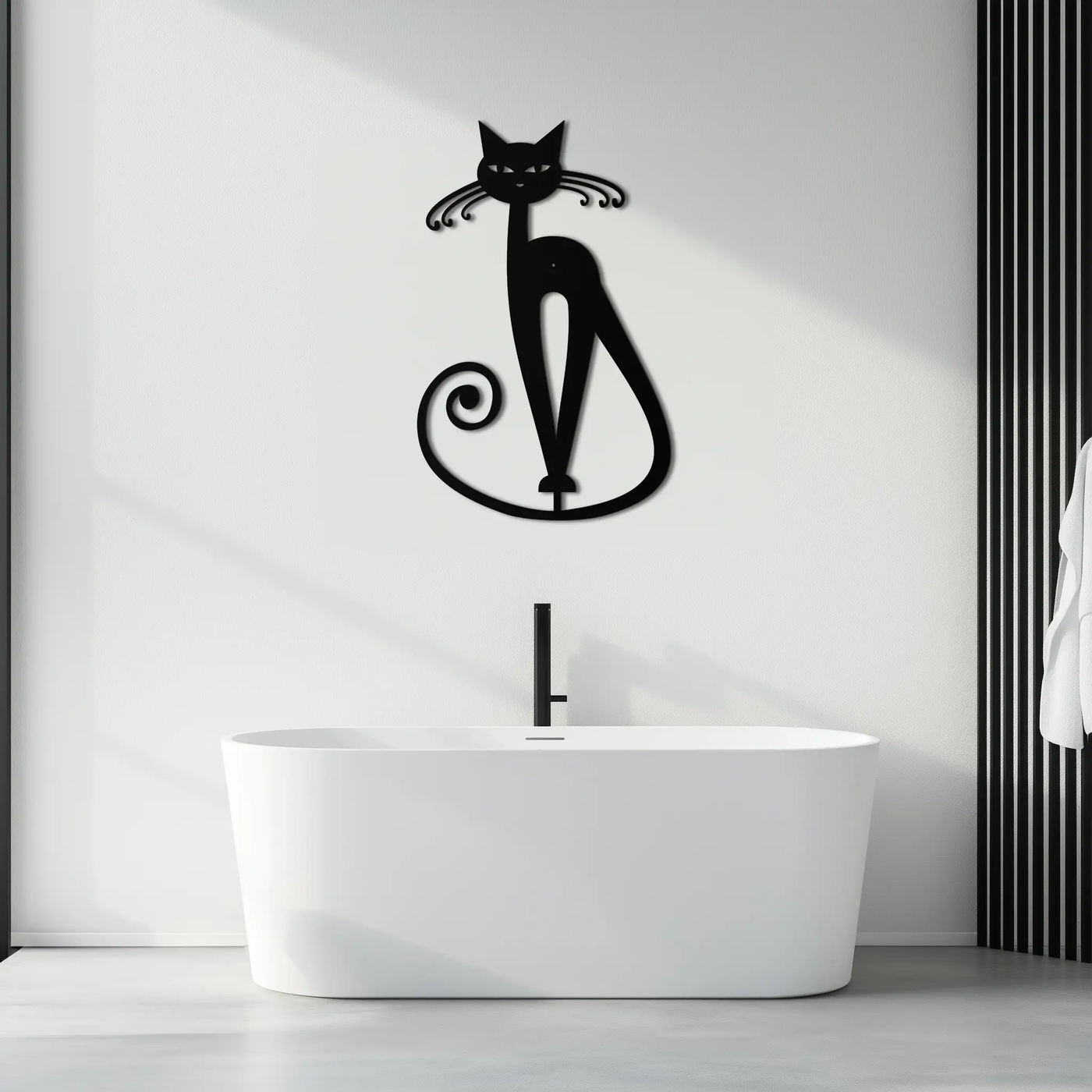 Elegant Cat Metal Wall Art - Geometric Black Metal Wall Sculpture - KAF052 by Enova Art