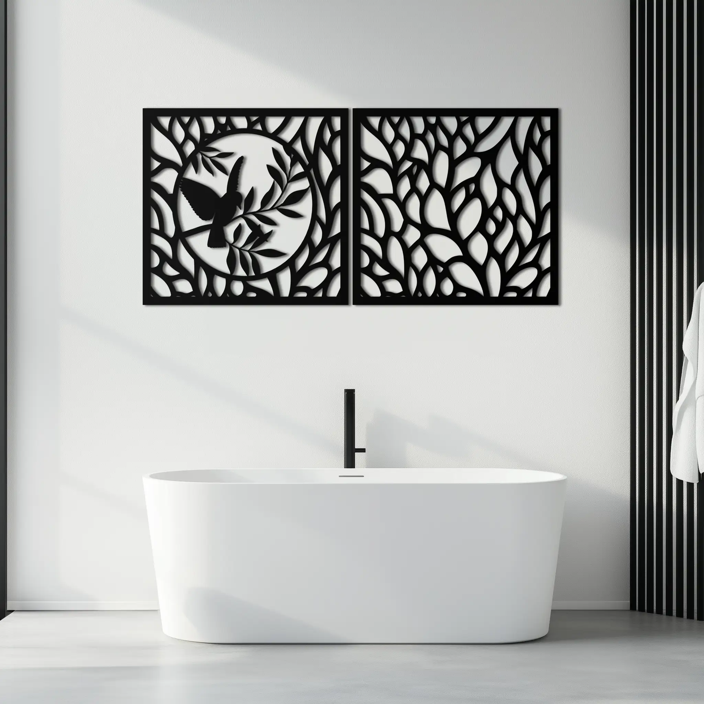 Hummingbird & Leaves Metal Wall Art - Elegant Dual Panel Steel Decor - KAF054 by Enova Art