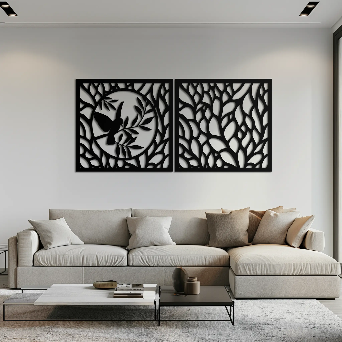 Hummingbird & Leaves Metal Wall Art - Elegant Dual Panel Steel Decor - KAF054 by Enova Art