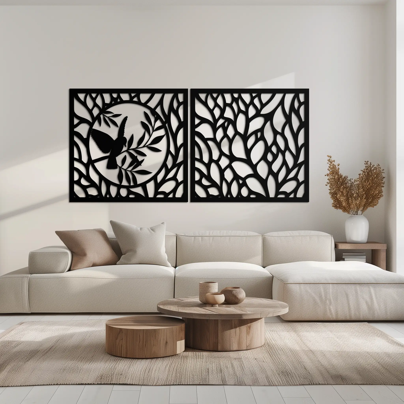Hummingbird & Leaves Metal Wall Art - Elegant Dual Panel Steel Decor - KAF054 by Enova Art